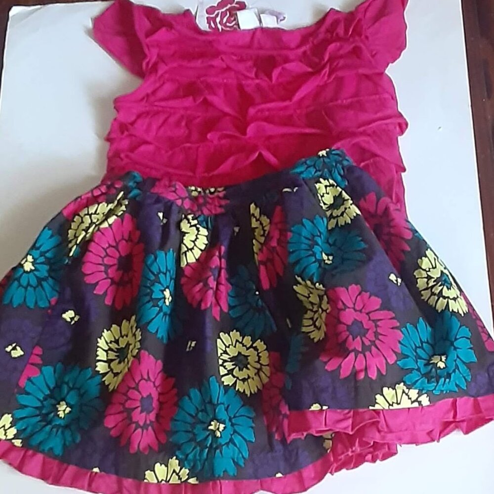 Girl's Sz 8 Claire`s Rose Cotton Ruffled Blouse and Ruffled Skirt